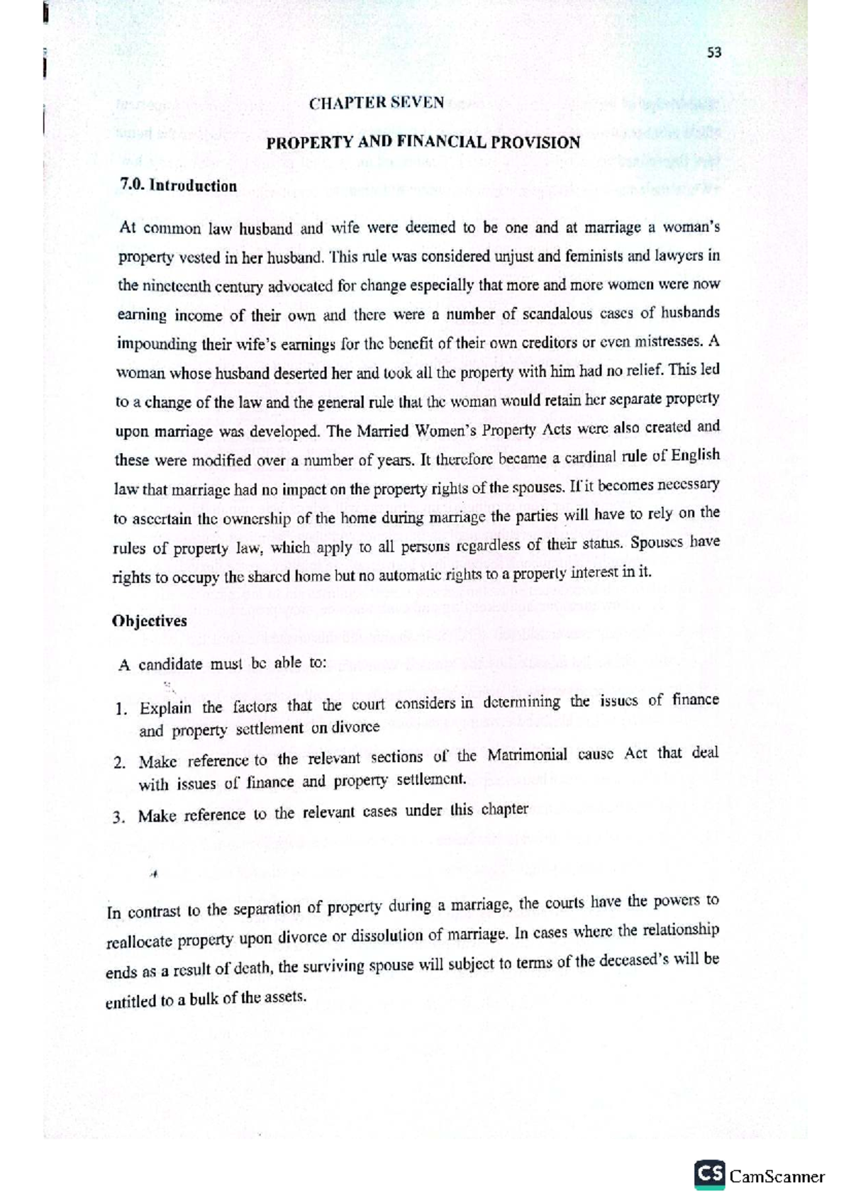 53 CS Family Law: Chapter 7 - Property and Financial Provision - Studocu