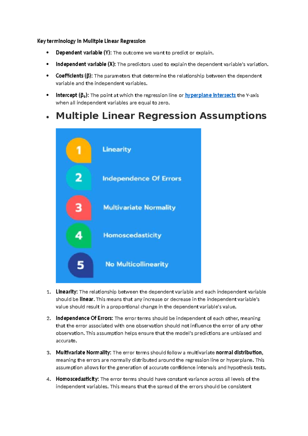 Mulitple Linear Regression - Independent variable (X): The predictors ...