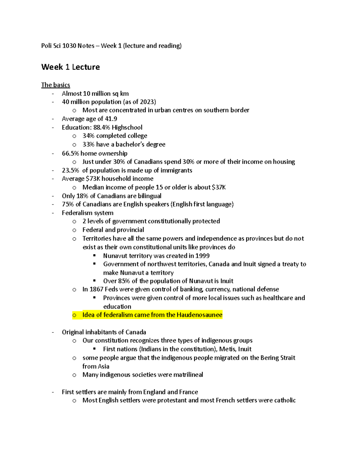 Poli Sci 1030 Notes - Week 1: Introduction to Canadian Politics and ...