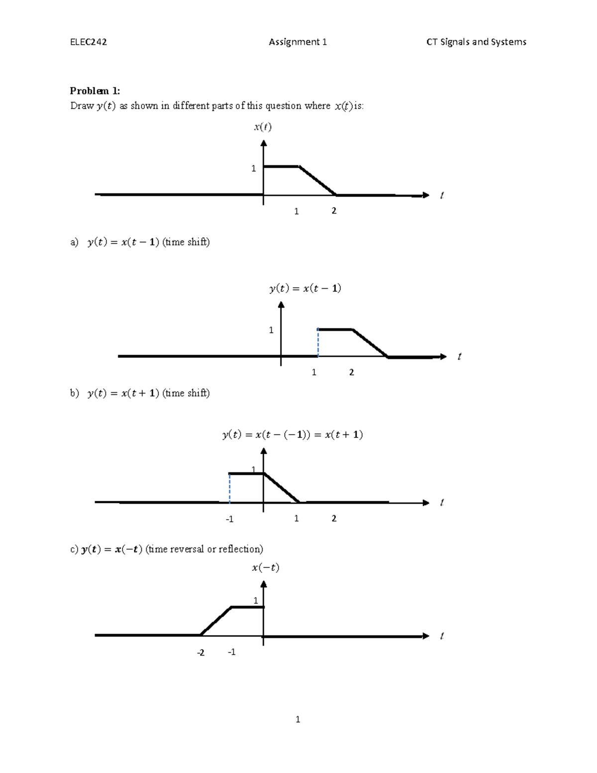 ELEC242 Assignment 1: CT Signals & Systems Problems Solutions - Studocu