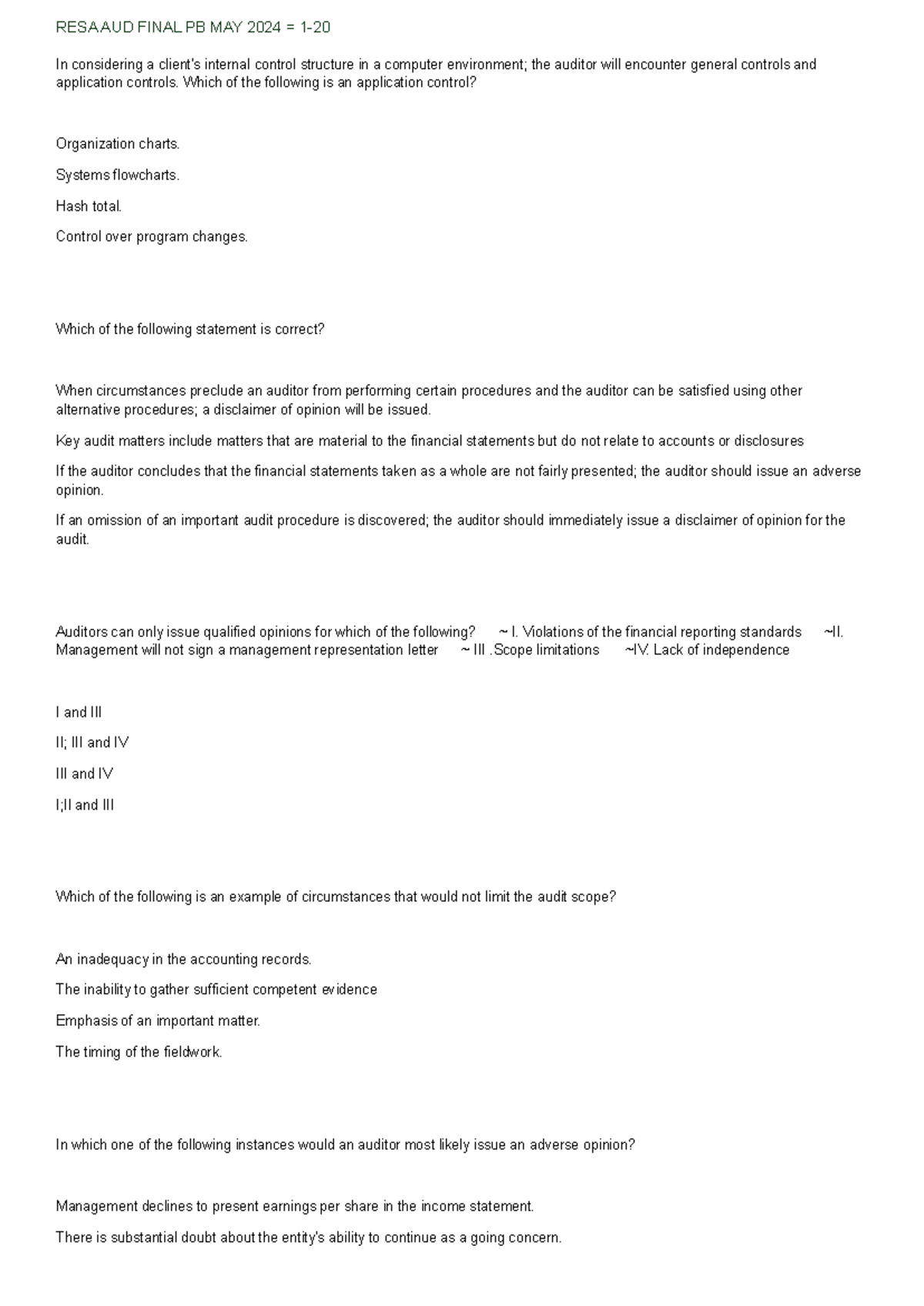 RESA AUD Final Exam Study Notes - May 2024 - Studocu