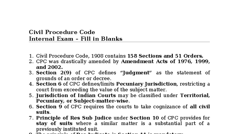 Sem 5 Internal Exam Notes: CPC, CrPC & Banking Law Overview - Studocu