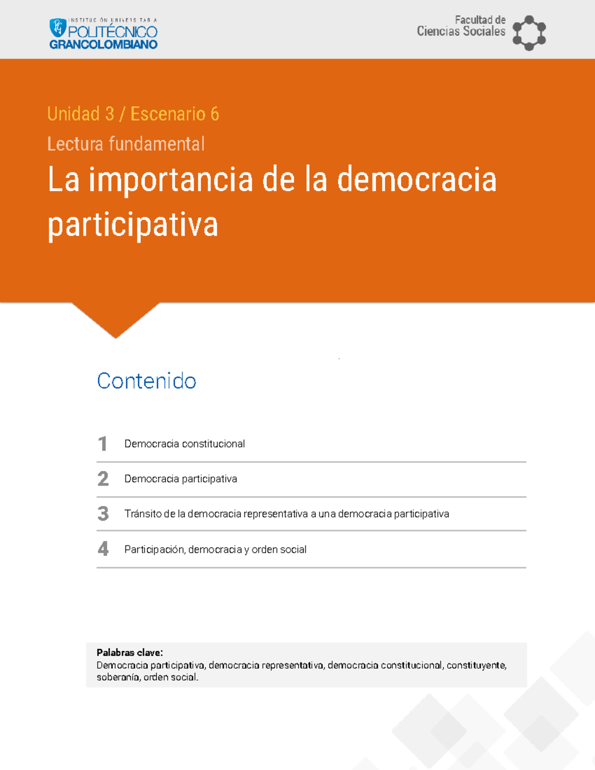 Escenario 6 - Importancia de la Democracia Participativa - Studocu