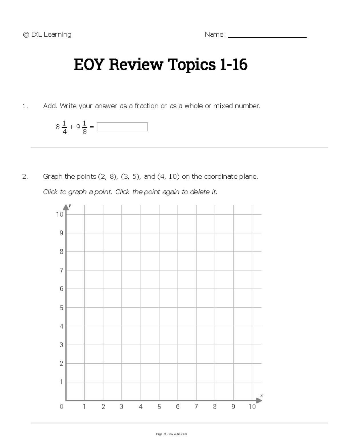 Quiz PDF - math review - © IXL Learning Name: = Graph the points ...