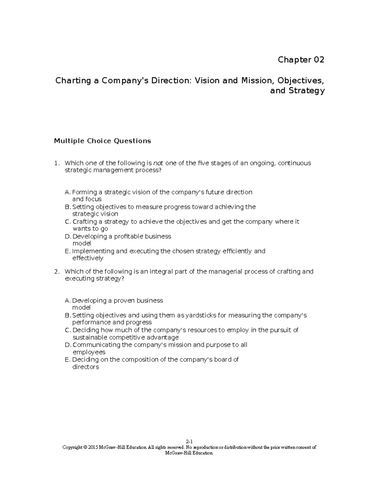 Chapter 2 - Charting a Company's Directions - Chapter 02 Charting a ...