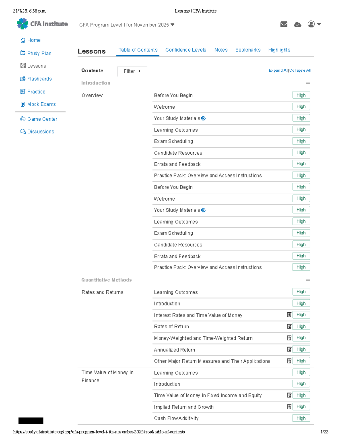 CFA Program Level I Lessons Overview for November 2025 - Studocu