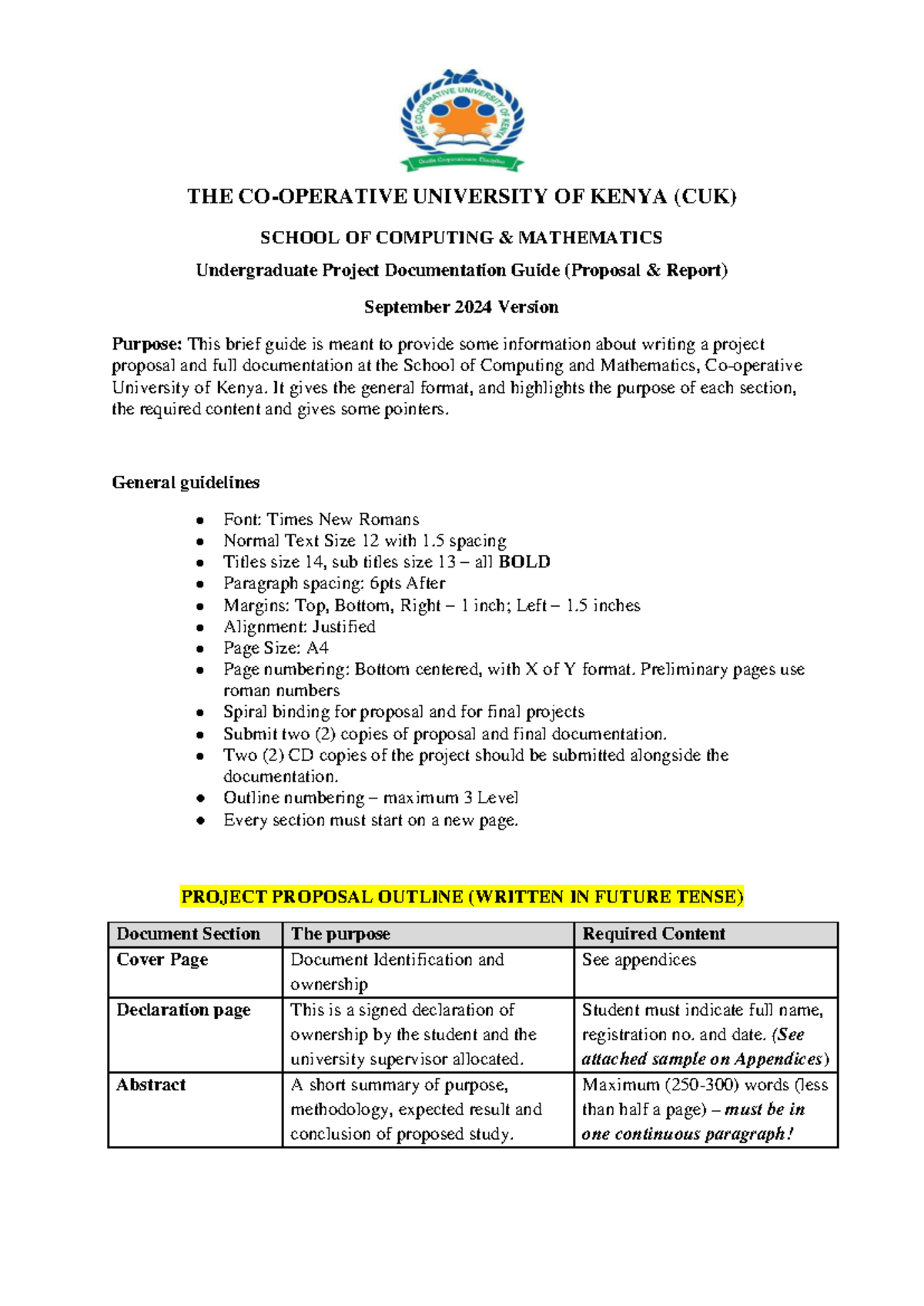 Bachelors Project Documentation Guide (Proposal Report) 2024 - Studocu