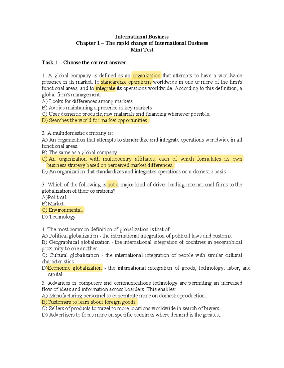 IB - chapter 1 to 5 - International Business Chapter 1 – The rapid ...