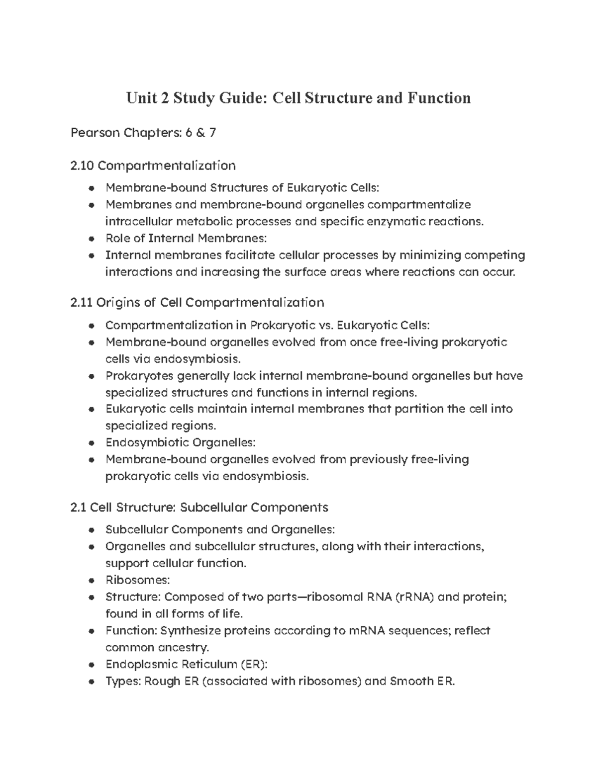 Unit 2 Study Guide: Cell Structure and Function - Unit 2 Study Guide ...