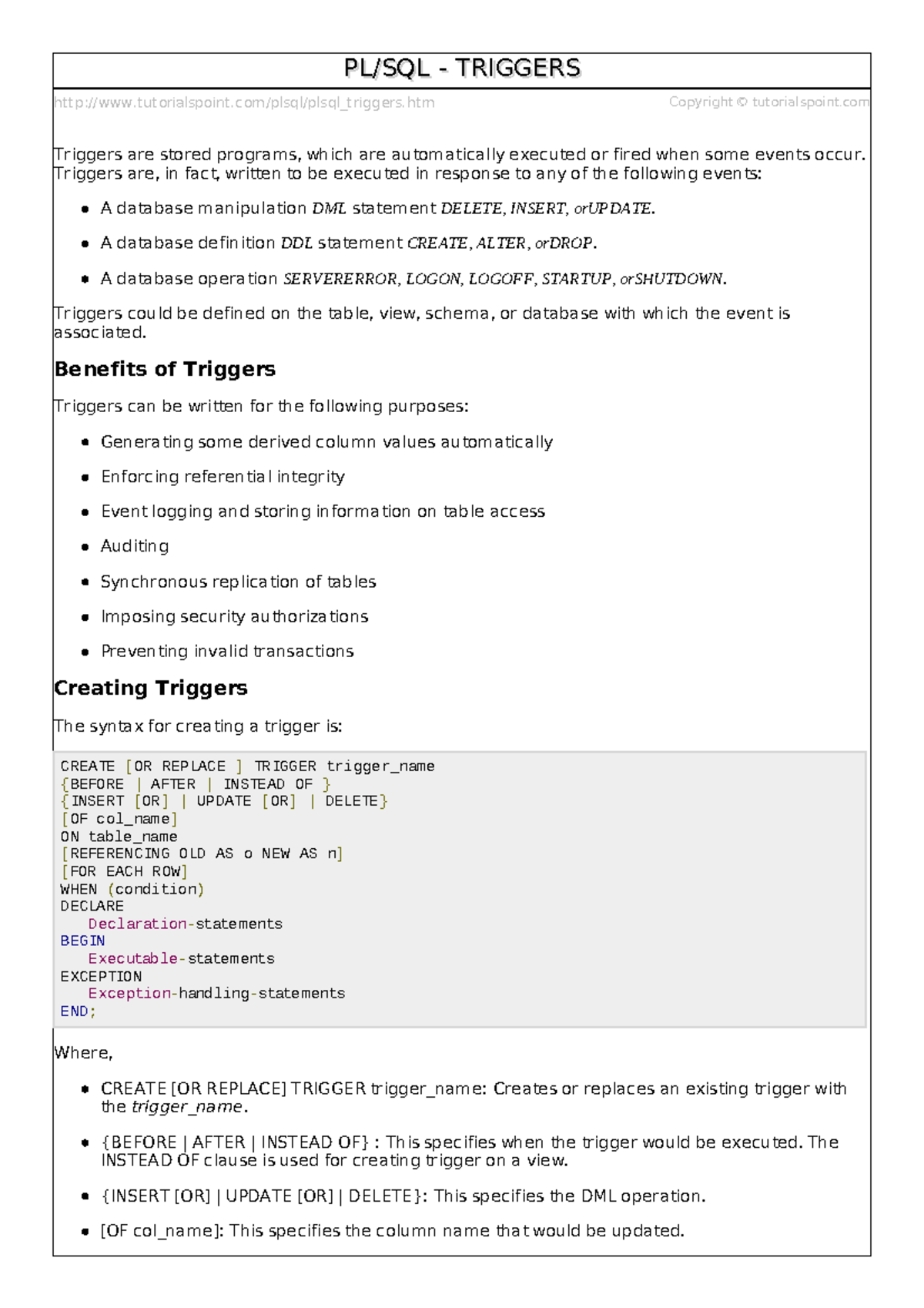 Plsql triggers - detail notes forr better understaning and also for ...