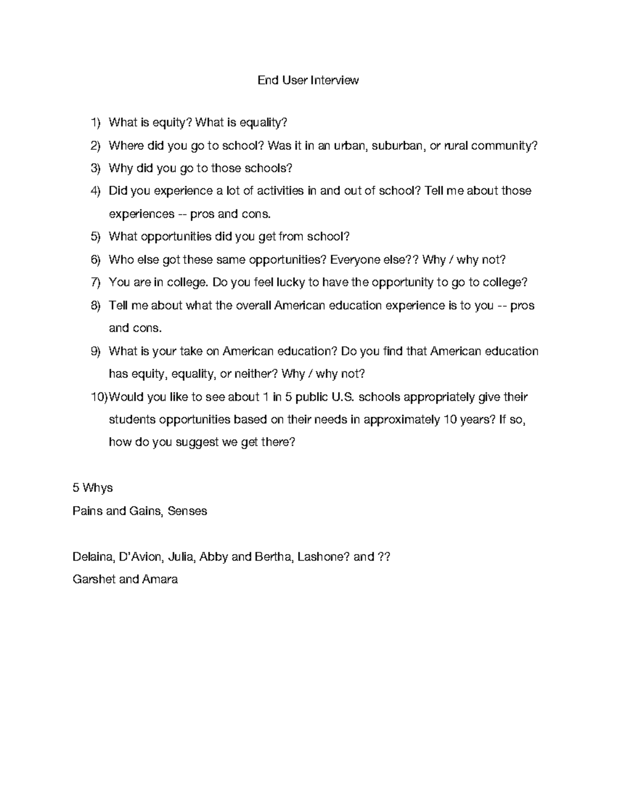 ENTR380 End User Interview: Insights on Equity and Equality in ...
