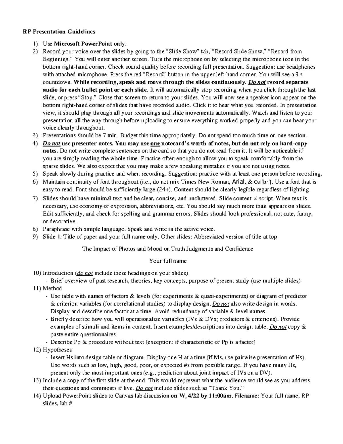 RP Presentation Guidelines for Effective Communication - Studocu