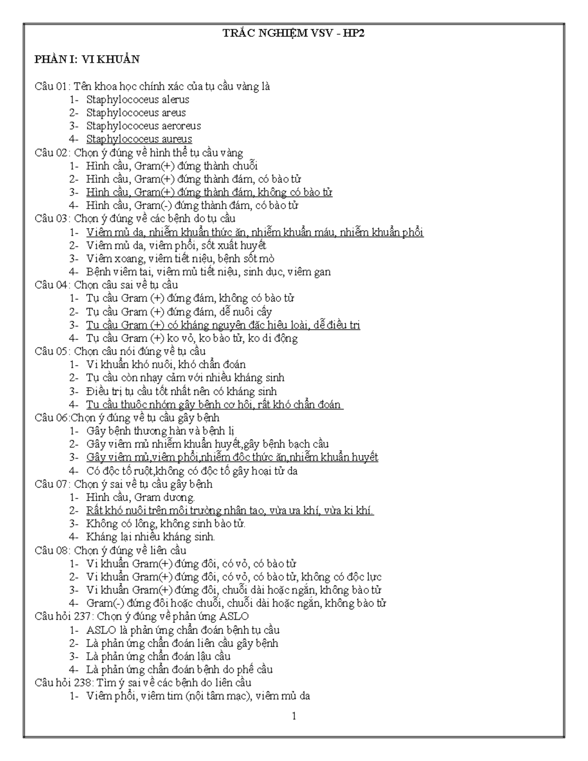 TRẮC NGHIỆM VSV HP2: VI KHUẨN VÀ BỆNH LÝ LIÊN QUAN - Document Preview