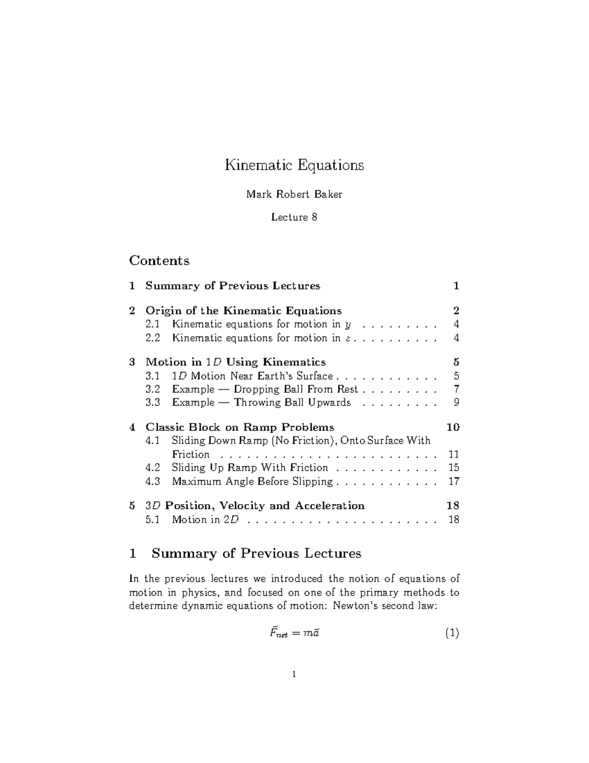 Lecture 8: Kinematic Equations Overview and Applications - Studocu