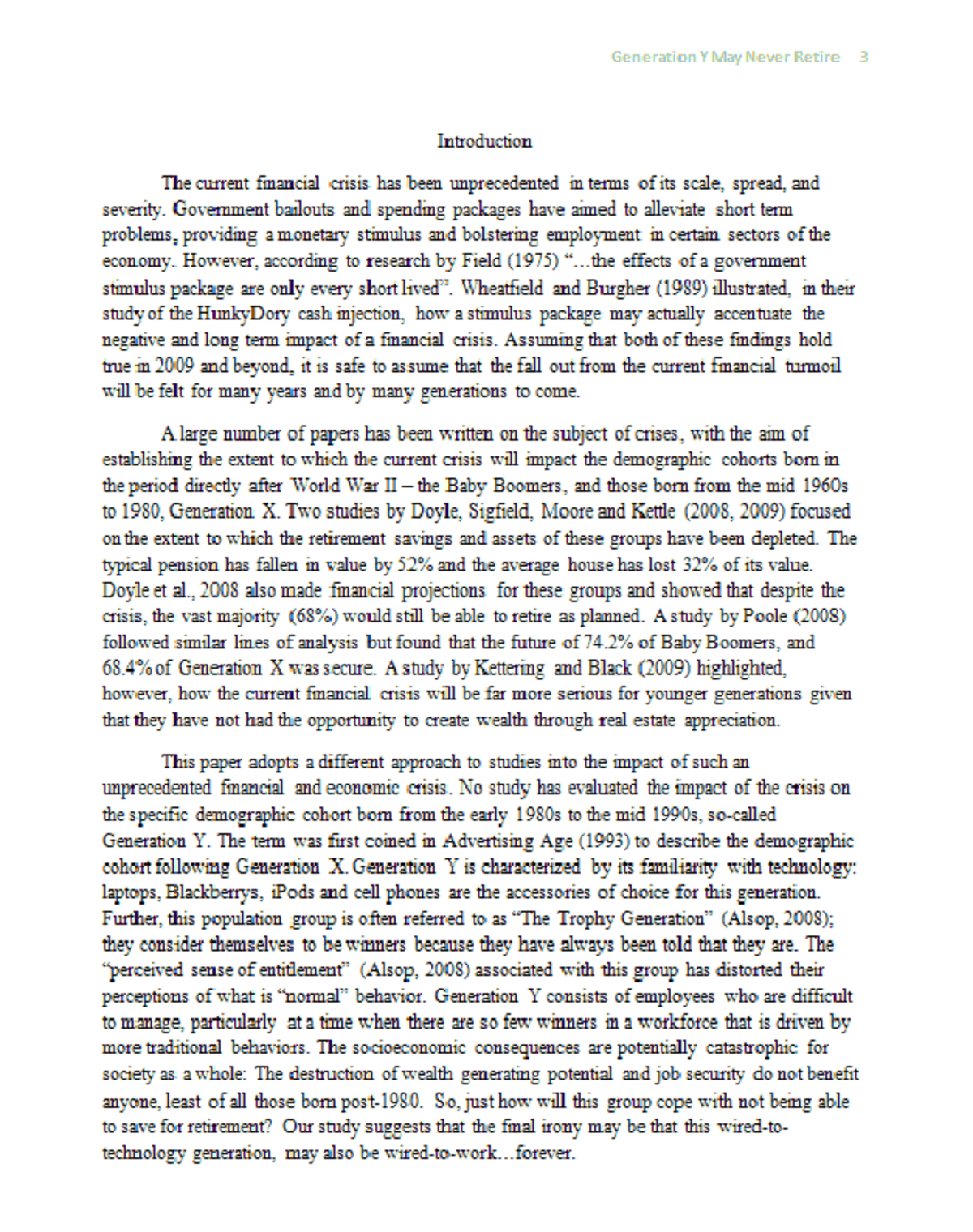 Generation Y May Never Retire Example Essay - General Academic Strand ...