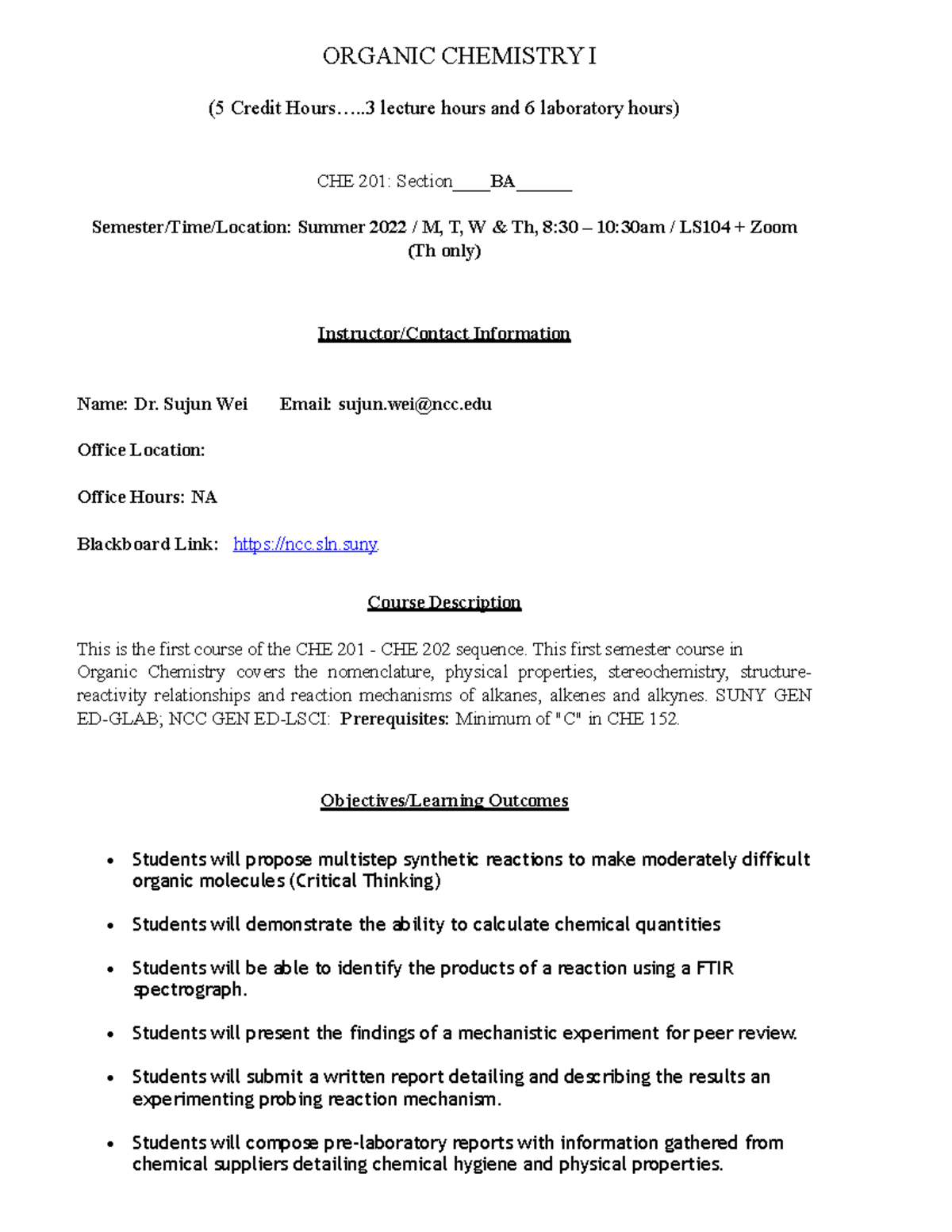 CHE201 Summer 2022 Organic Chemistry I Lecture Notes - Studocu