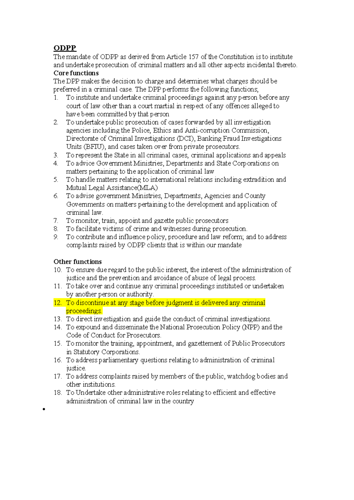 ODPP Functions and Mandate: Article 157 Overview - Studocu