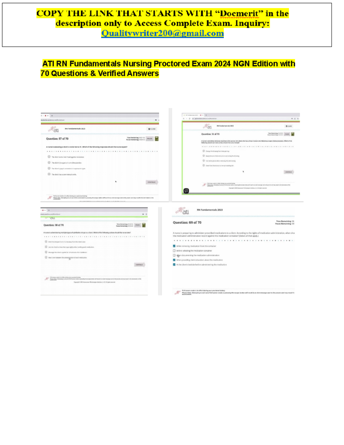 All 2024 ATI Fundamentals Proctored Nursing Exam NGN Edition with100