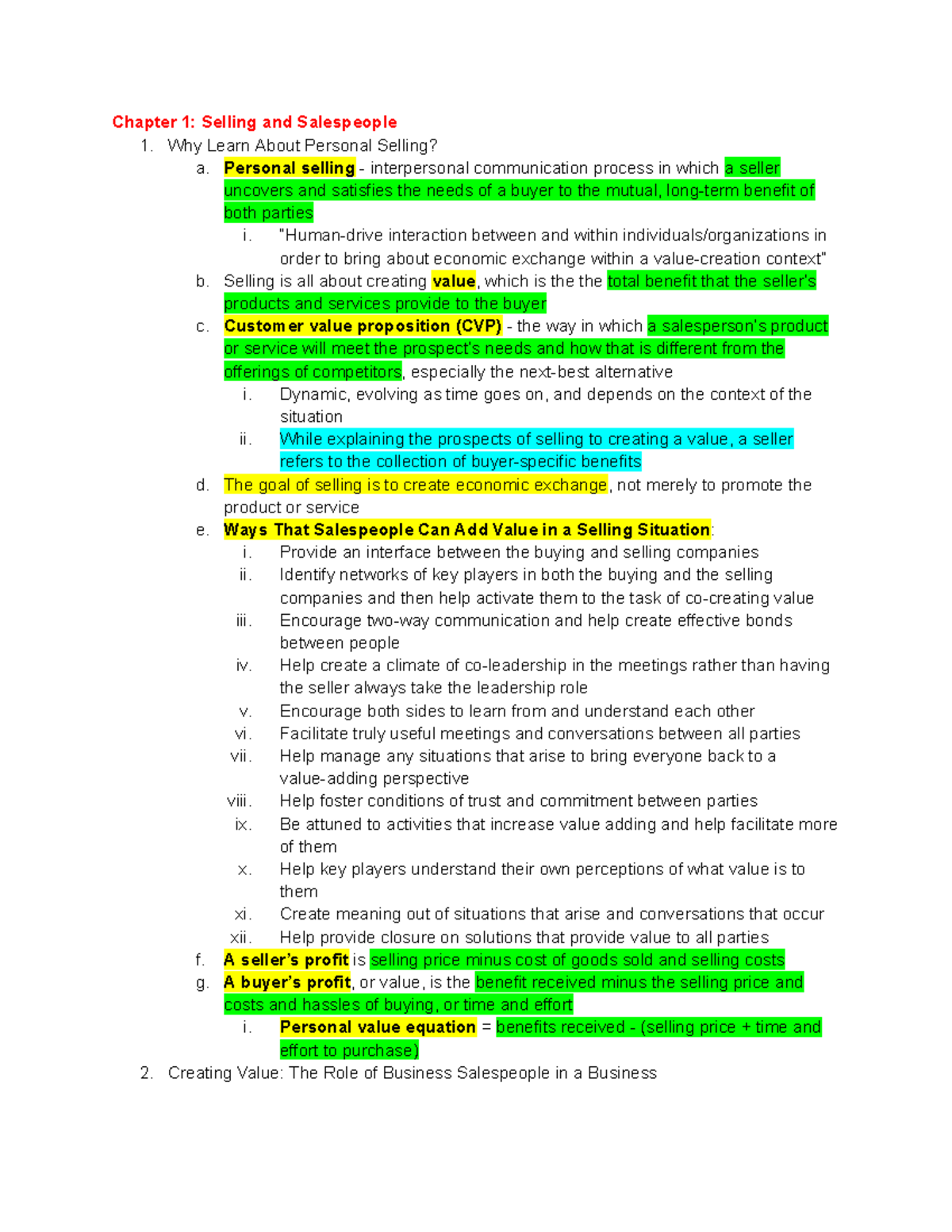 Professional Selling Concepts: Exam 1 Study Guide (Chapters 1 & 2 ...