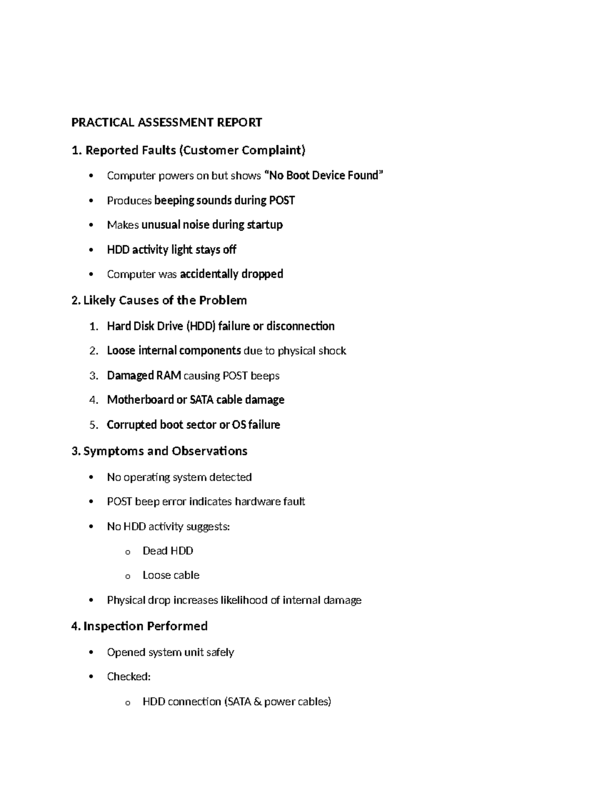Computer Assessment Report: Practical Fault Analysis and Diagnosis ...
