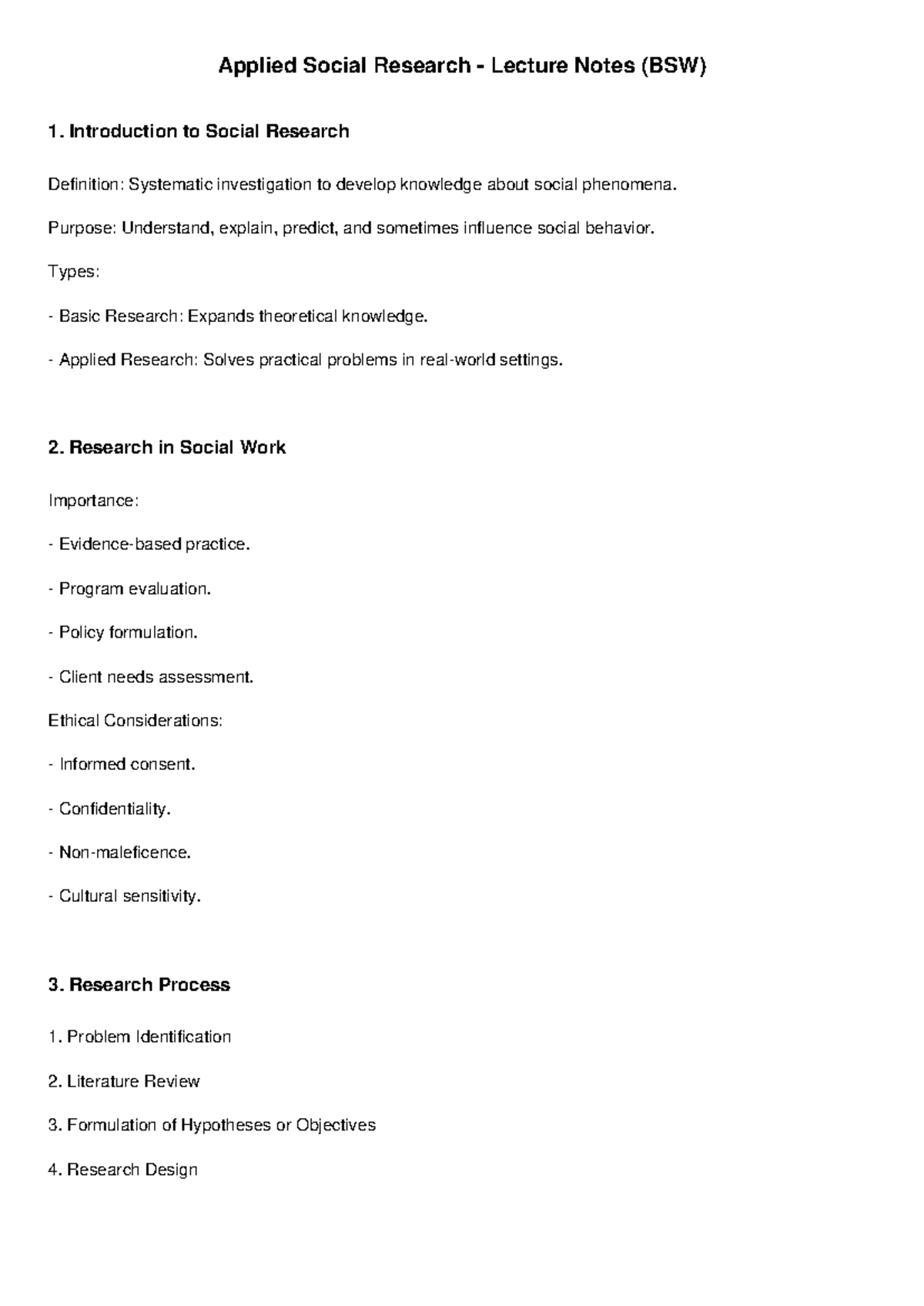 Applied Social Research Notes BSW - 1. Introduction to Social Research ...
