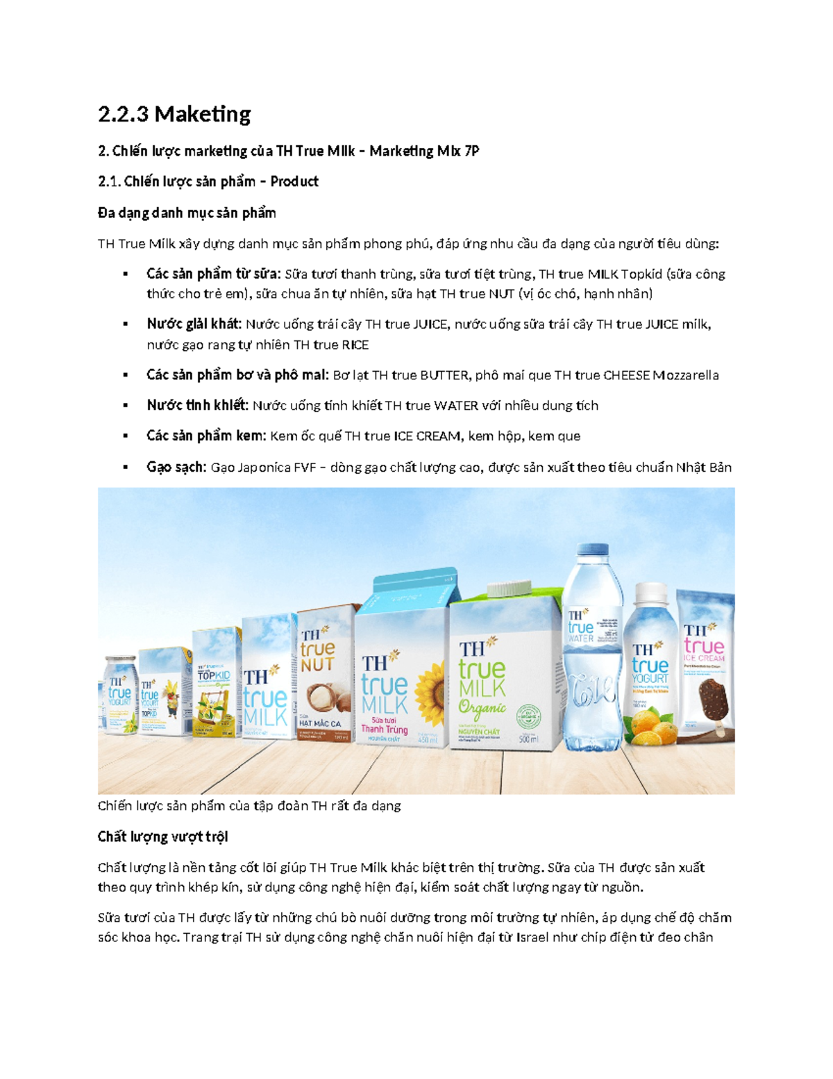 Chiến lược Marketing Mix 7P của TH True Milk (Marketing 2) - Studocu