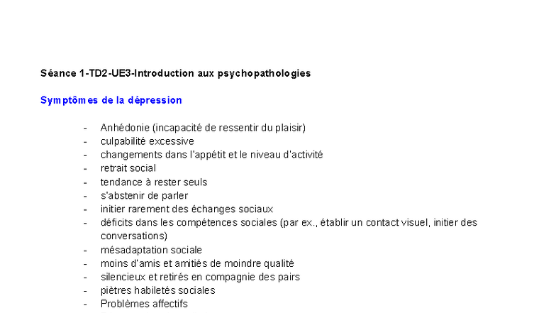 Étude sur la Dépression chez les Jeunes Enfants - UE3 - Studocu