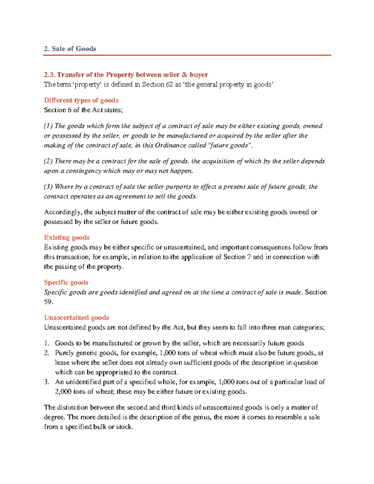 Sale of Goods - Transfer of Property and Types of Goods Explained - Studocu