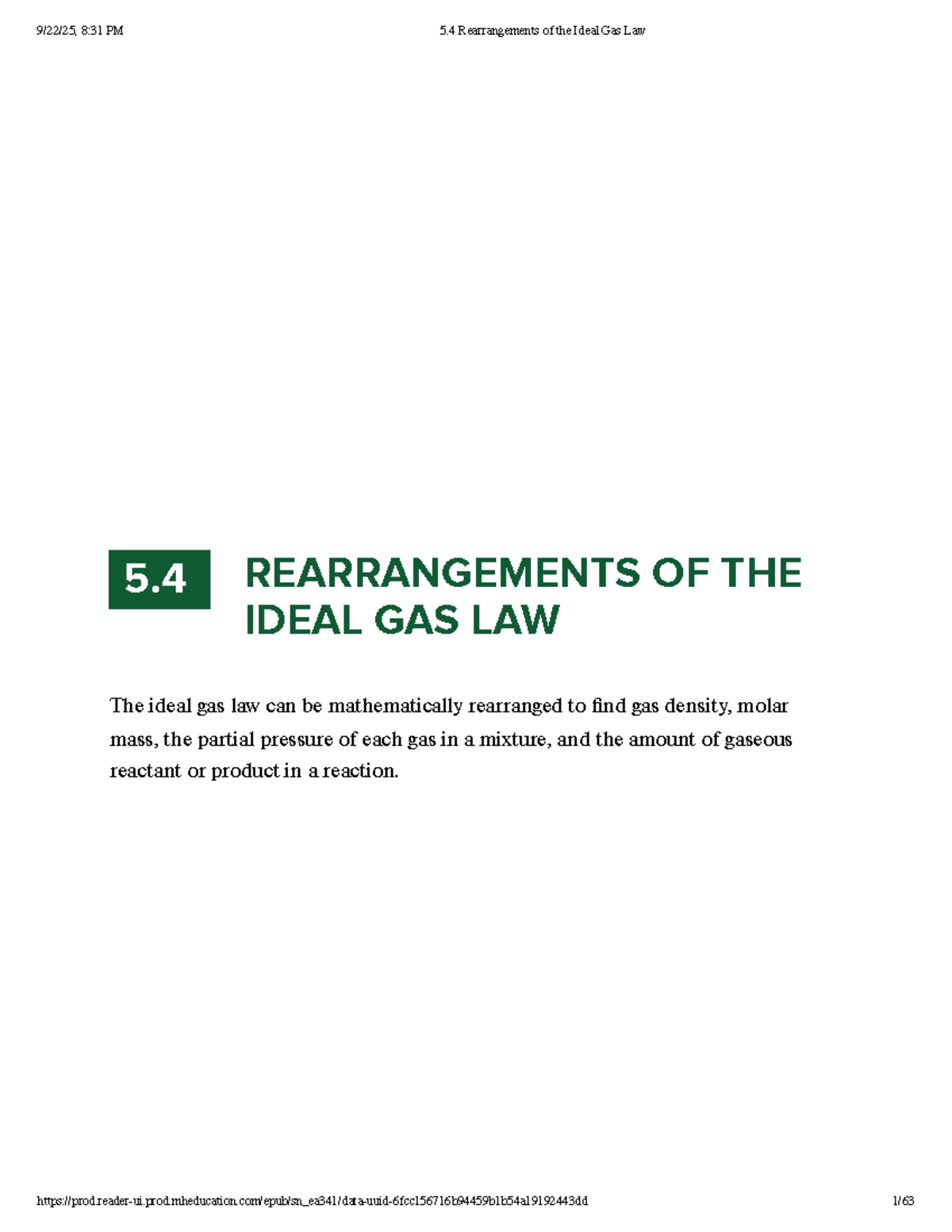 5.4 Rearrangements of the Ideal Gas Law: Understanding Gas Density ...