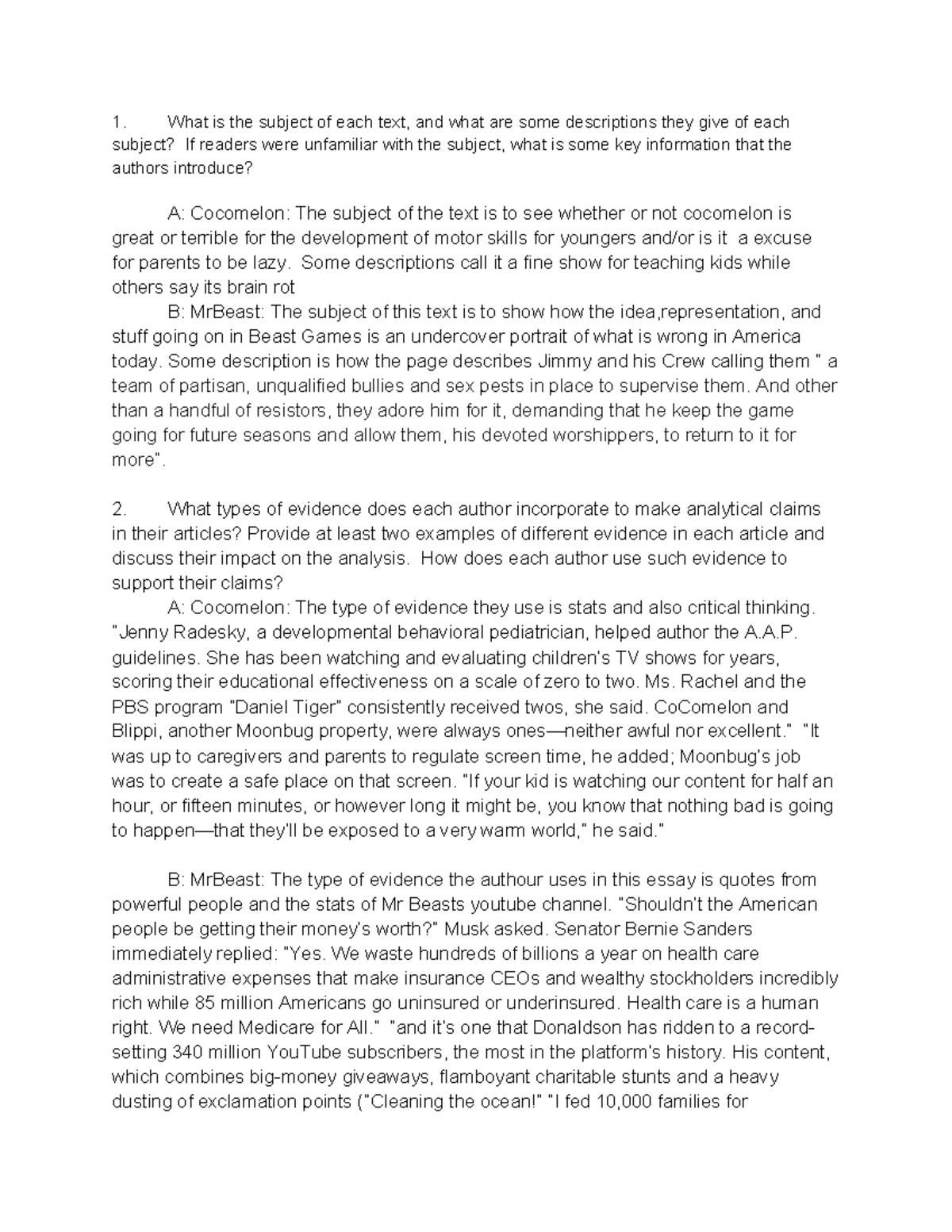 Analytical Writing Worksheet-2 - What is the subject of each text, and ...
