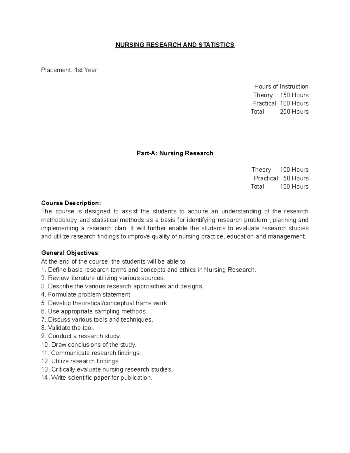 NURS 101: Nursing Research & Statistics Course Overview and Objectives ...