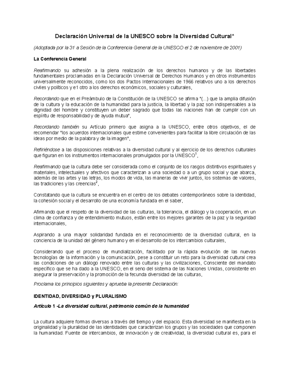 Declaración de la UNESCO sobre Diversidad Cultural y Derechos Humanos ...