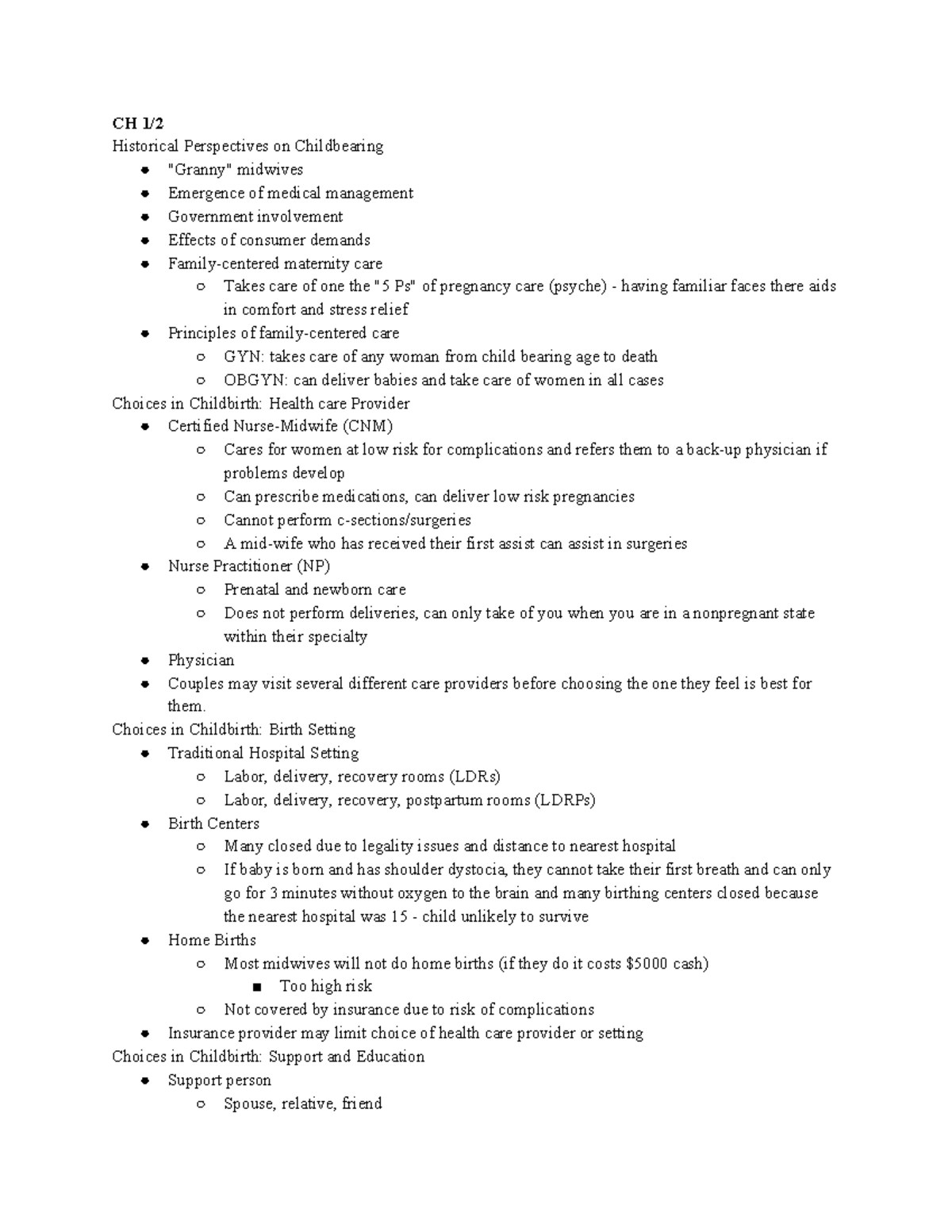 Maternity Exam 1 Study Notes - Comprehensive Exam Guide - Studocu