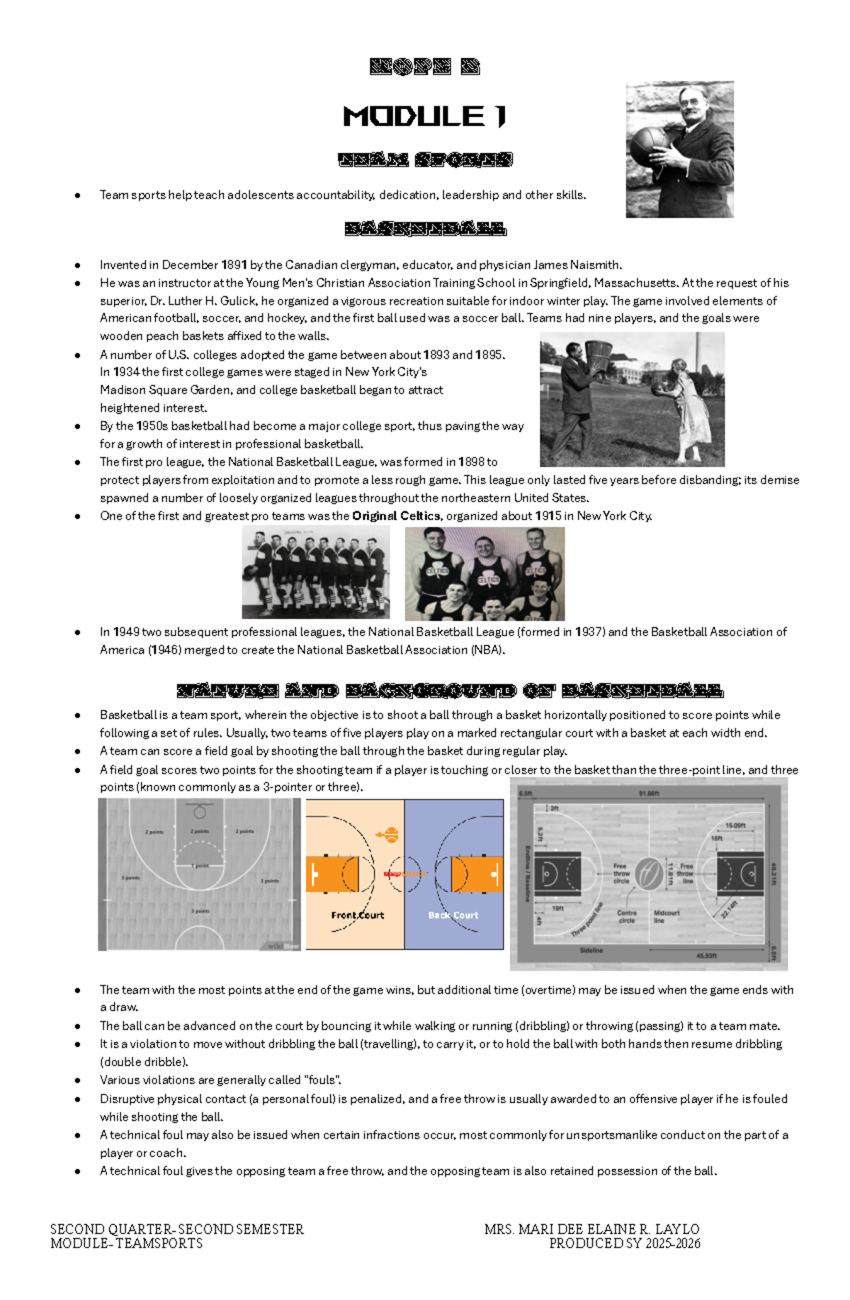Hope 2 MODULE 1: Basketball Team Sports Overview and History - Studocu