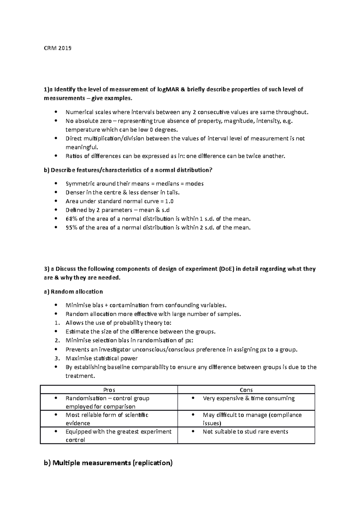 CRM 2019 - Measurement Levels and Design of Experiments Explained - Studocu