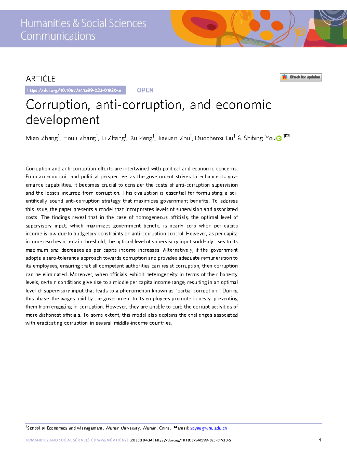 Corruption and Economic Development: A Theoretical Model Analysis ...