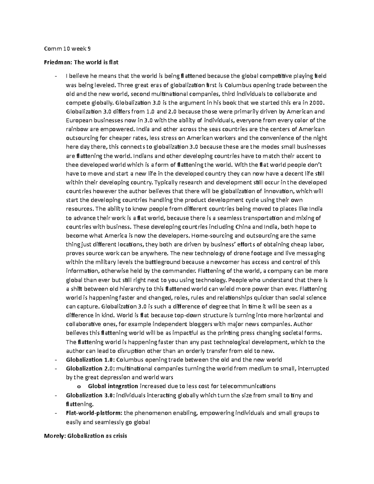 Comm 10 Week 9 - Lecture Notes on Globalization Concepts and Media ...