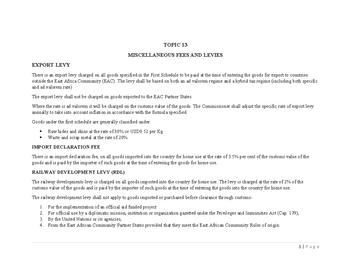 Topic 13 - Okay - TOPIC 13 MISCELLANEOUS FEES AND LEVIES EXPORT LEVY ...