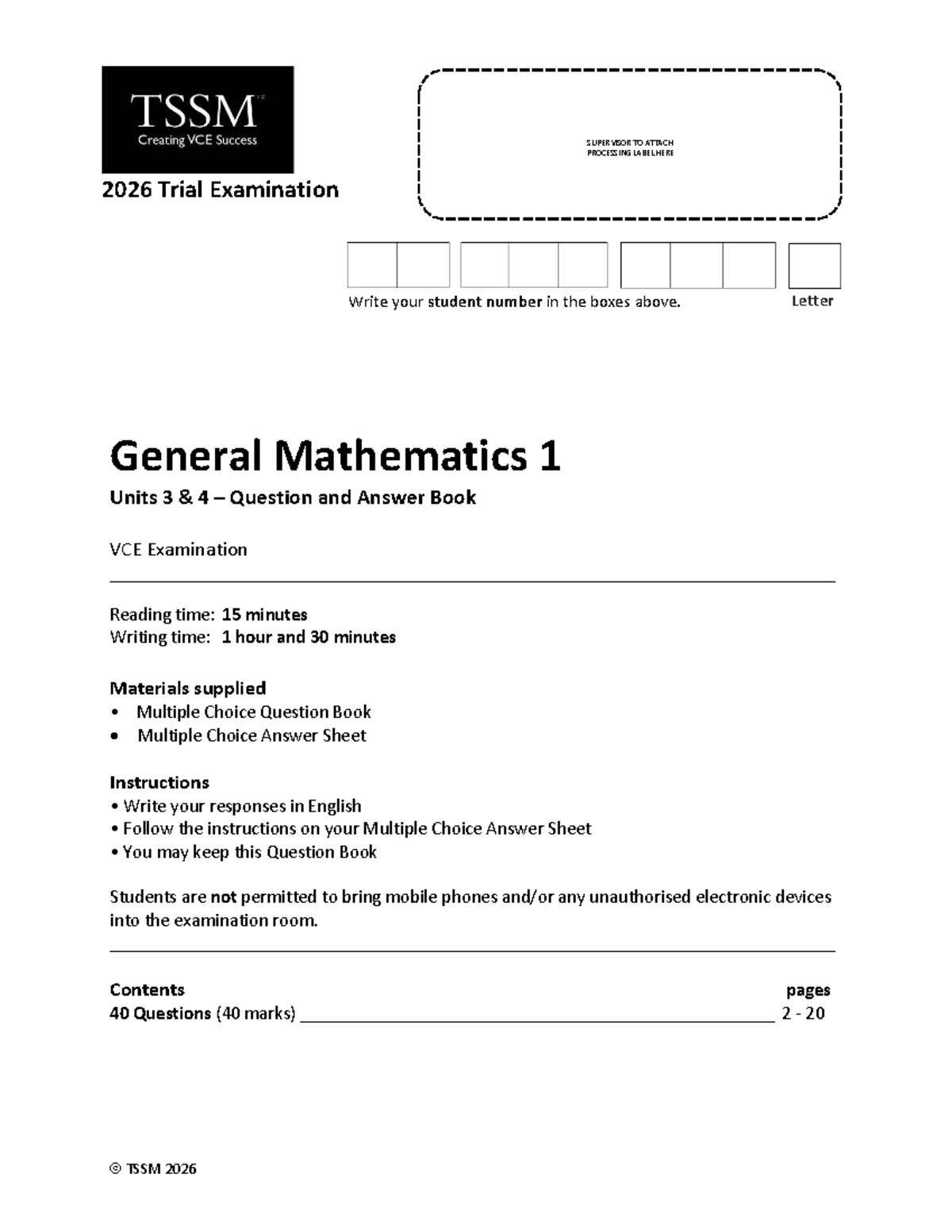 2026 TSSM General Mathematics Trial Exam Questions and Answers - Studocu
