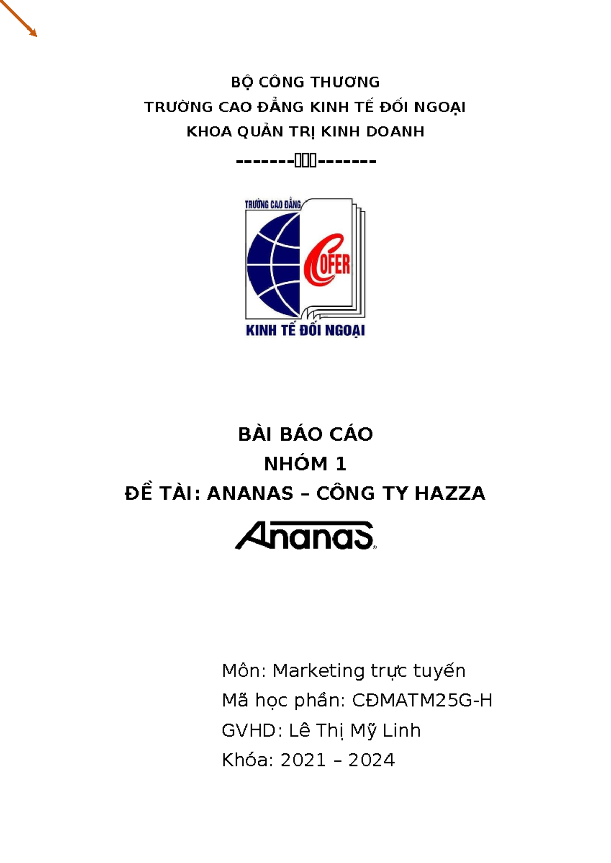 Báo Cáo Bài Tập Nhóm 1 Về Ananas - CĐMATM25G-H - Document Preview