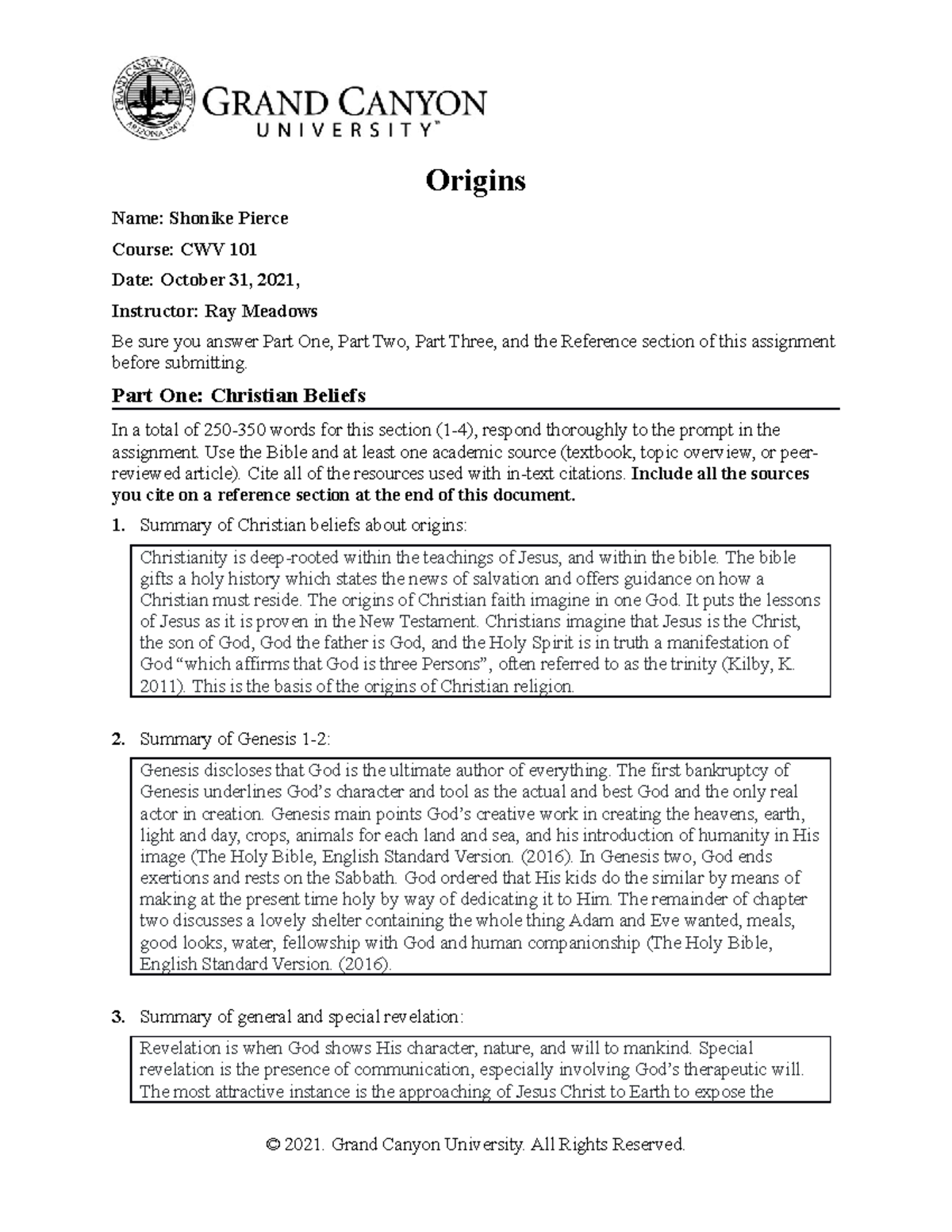 CWV 101 NEW Origins worksheet Template Origins Name: Shonike Pierce