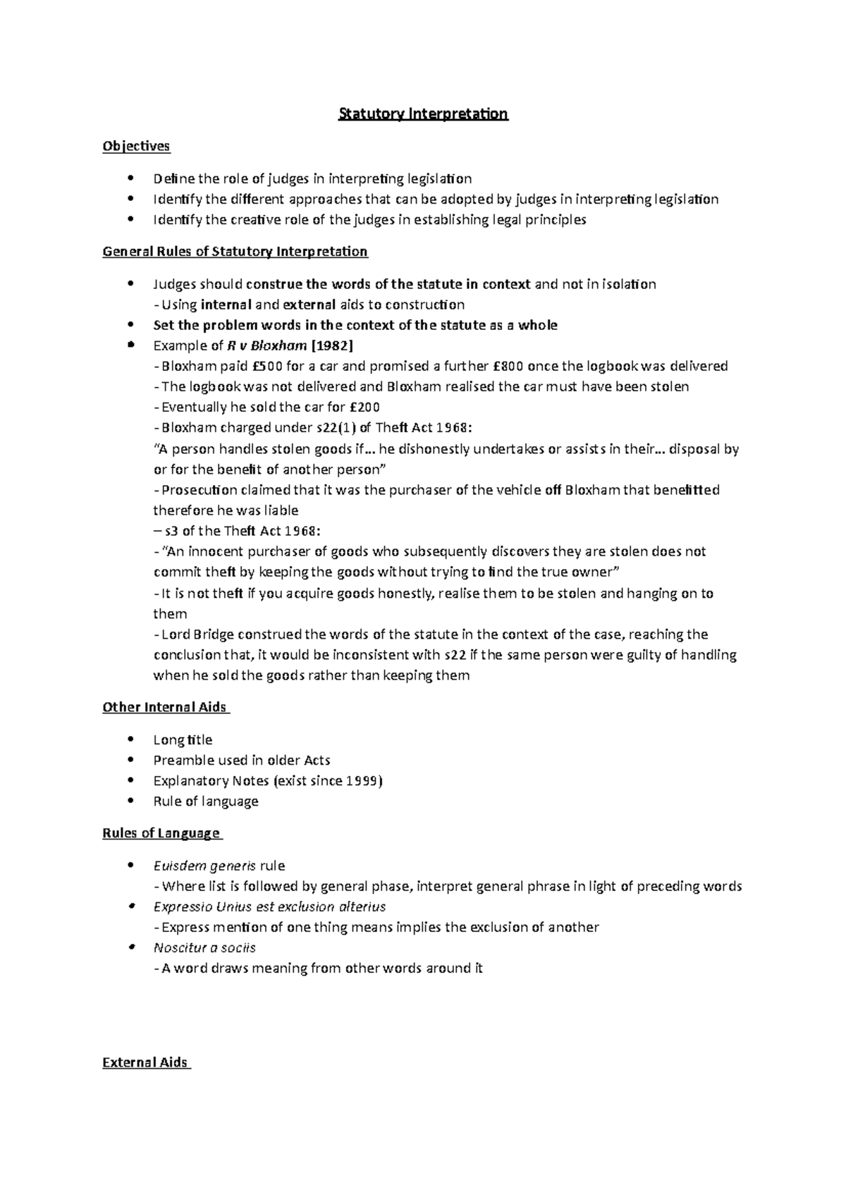 Statutory Interpretation: Key Concepts and Judicial Approaches - Studocu