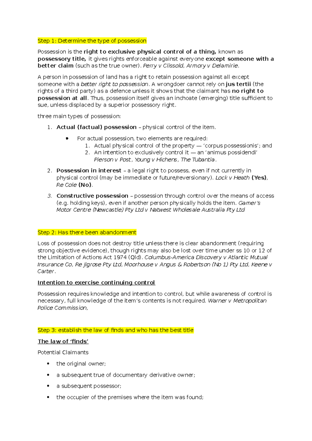 Understanding Possession: Types and Legal Implications - Studocu
