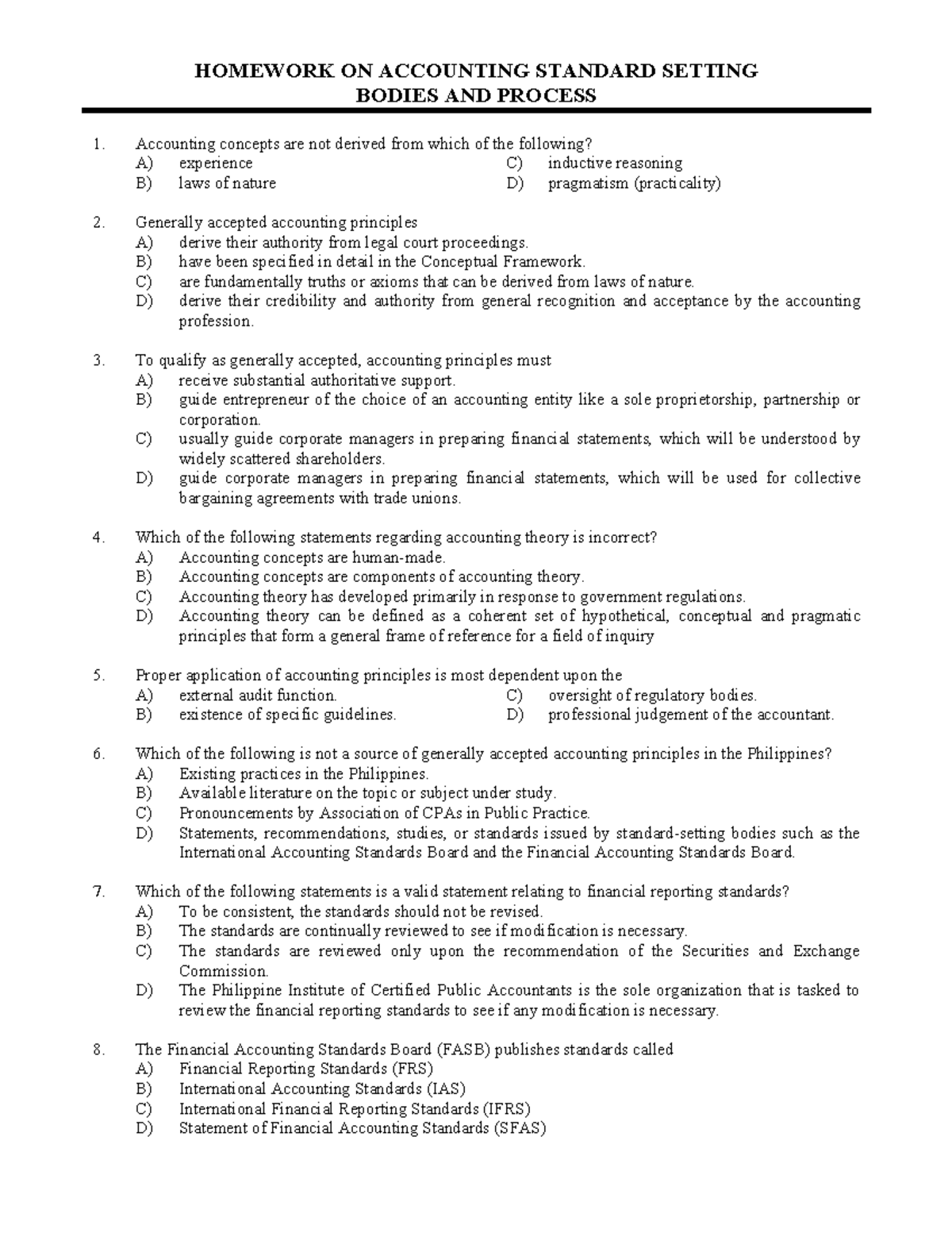 HW on ACC 101 Accounting Standard Setting Bodies & Process - Studocu