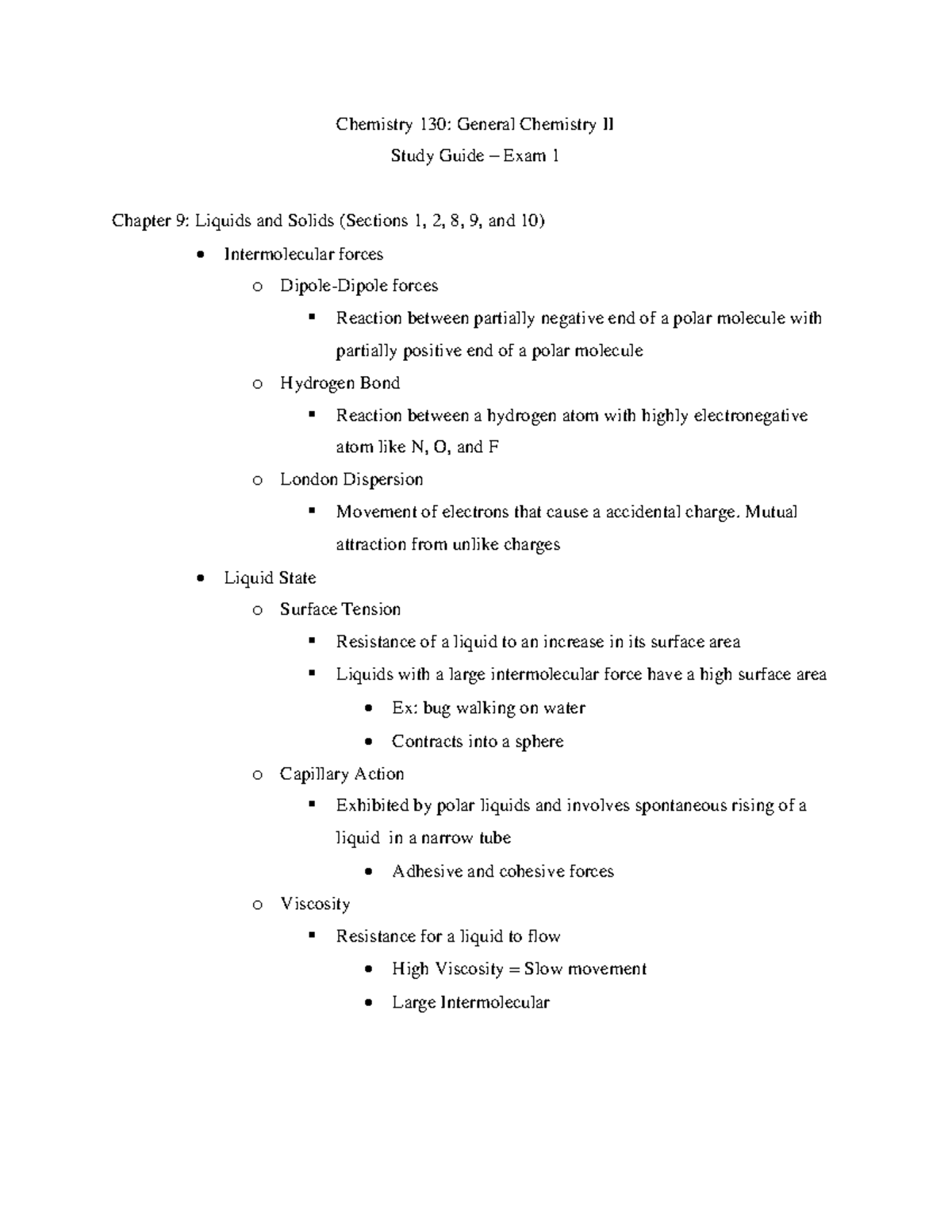 Chemistry 130: General Chemistry II Study Guide Exam 1 - Studocu