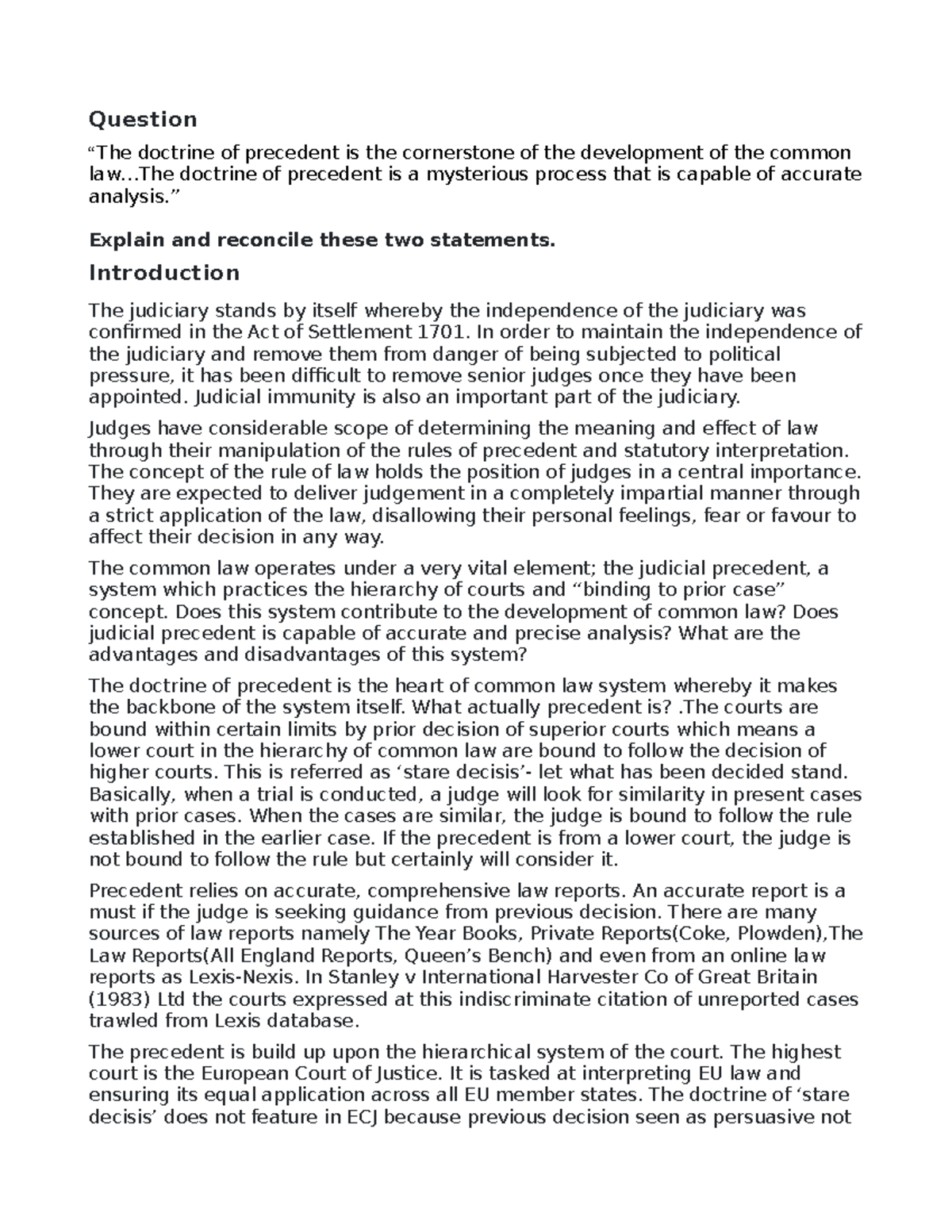 Judicial Precedent Analysis: Exploring Doctrine and Application in ...