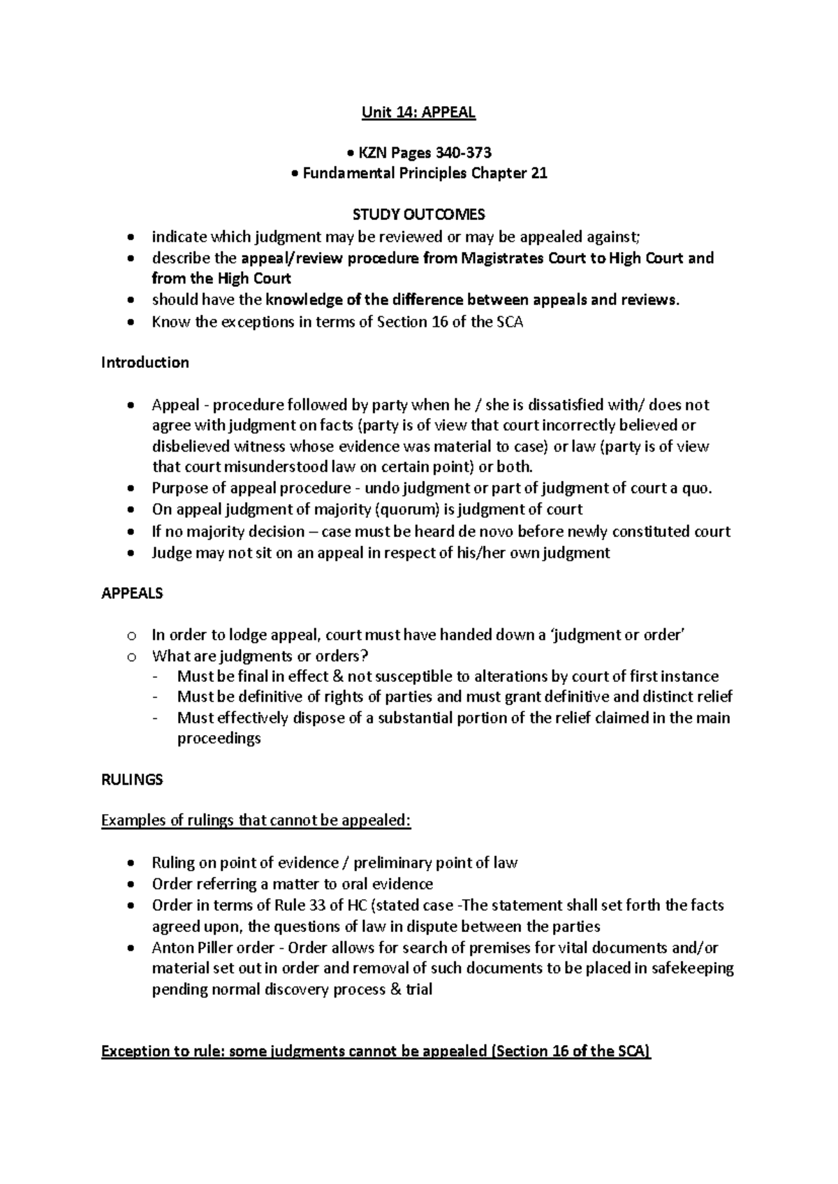 Unit 14: Appeal and Review Procedures (KZN Pages 340-378) - Studocu