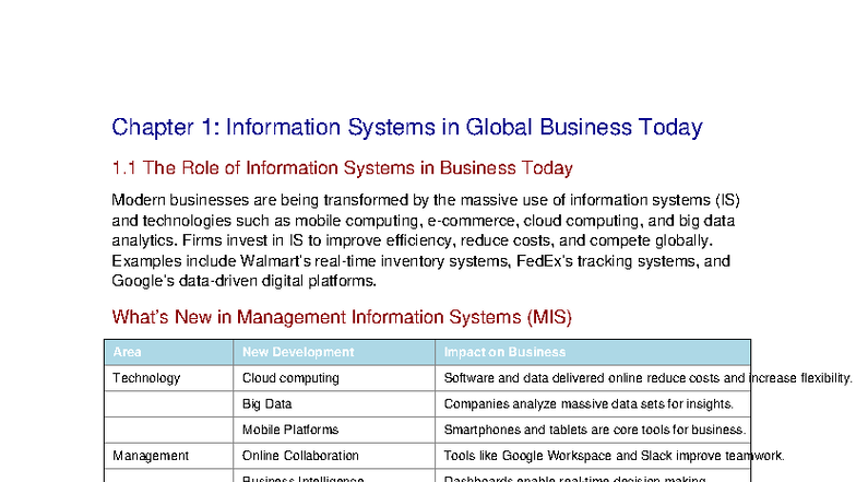 Chapter 1: Summary of Information Systems in Global Business Today ...