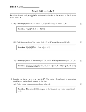 Linear Combination/span/dot product/projection - Math102 - Studocu