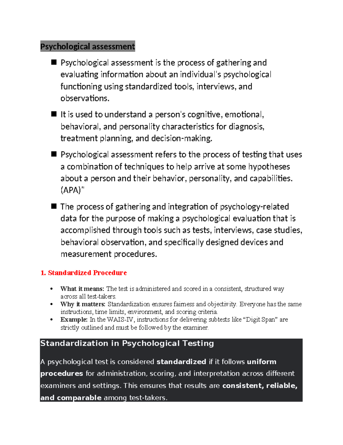 Psychological Assessment: Key Concepts and Standardization (Lecture 1 ...